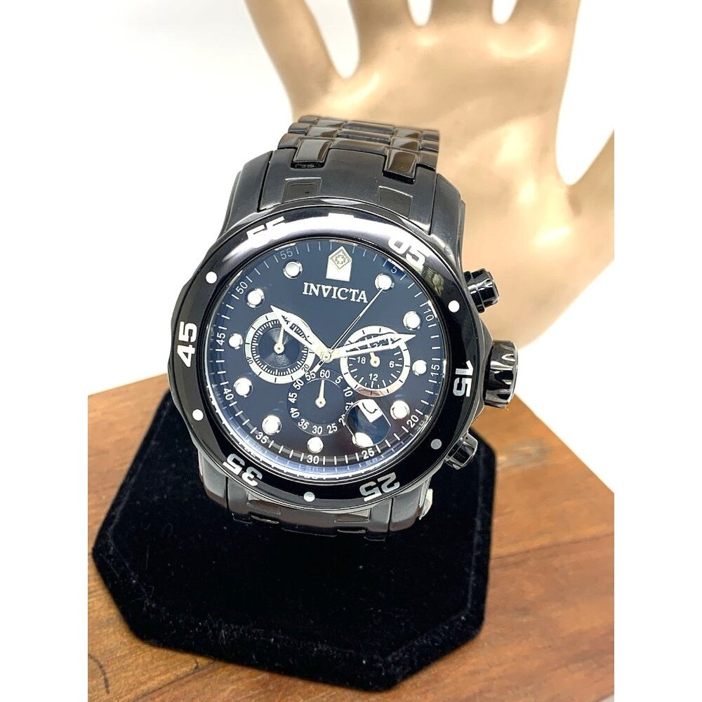 Invicta Men's Watch 0076 Pro Diver Quartz Chronograph Black Stainless Steel